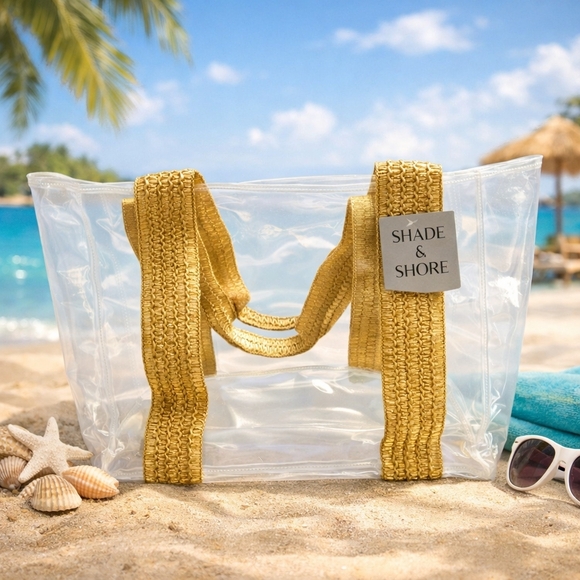 Shade & Shore Handbags - ✨️NWT Shade & Shore✨️ Clear Tote with Crochet Handles. 19x 14